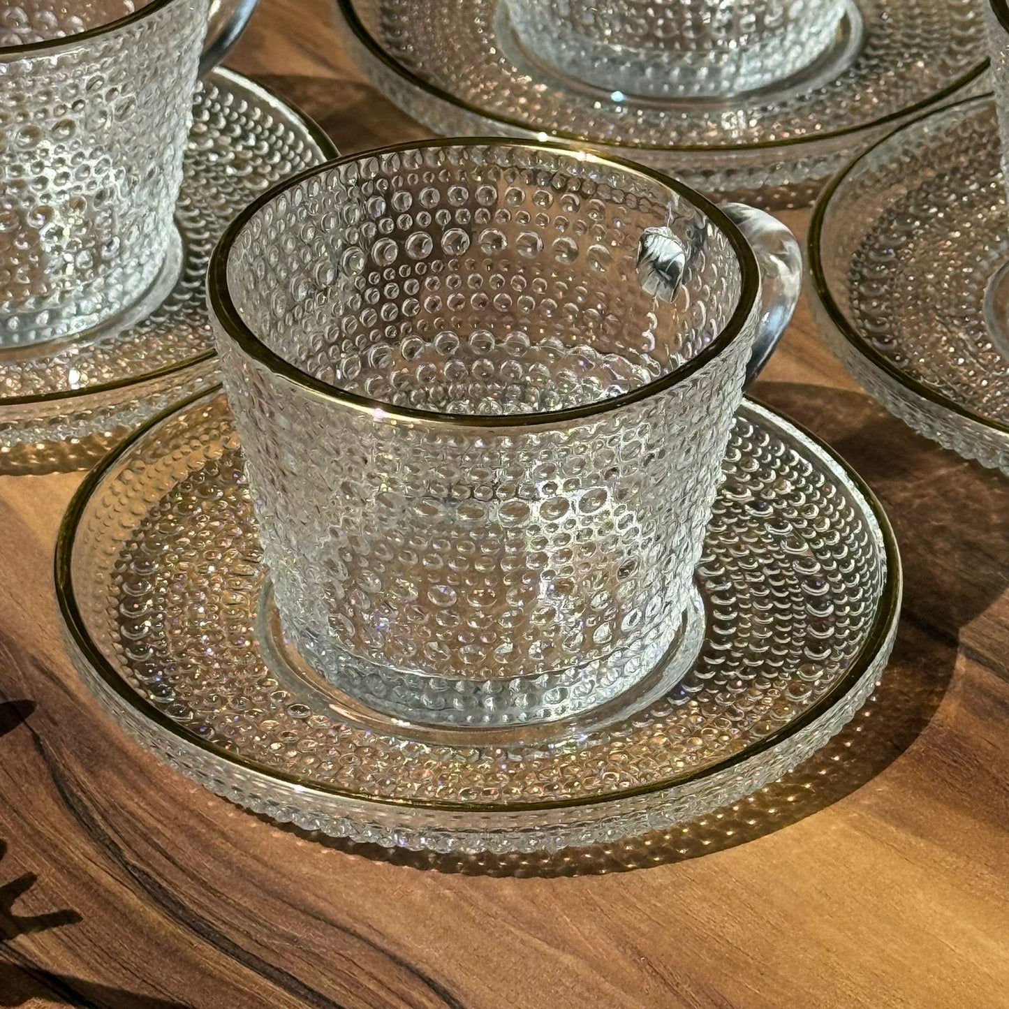 Golden Rim Textured Glass Teacup Set