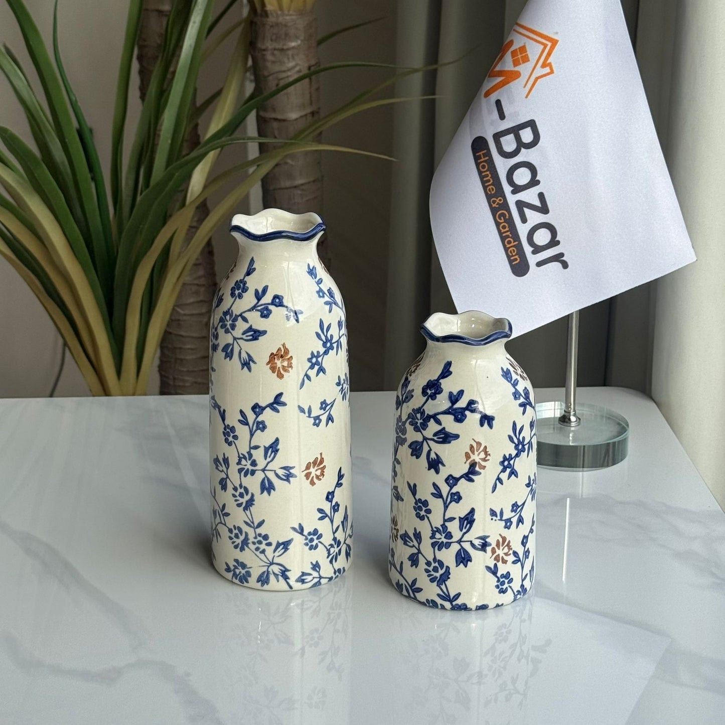 Blue & Brown Floral Ceramic Vase Collection