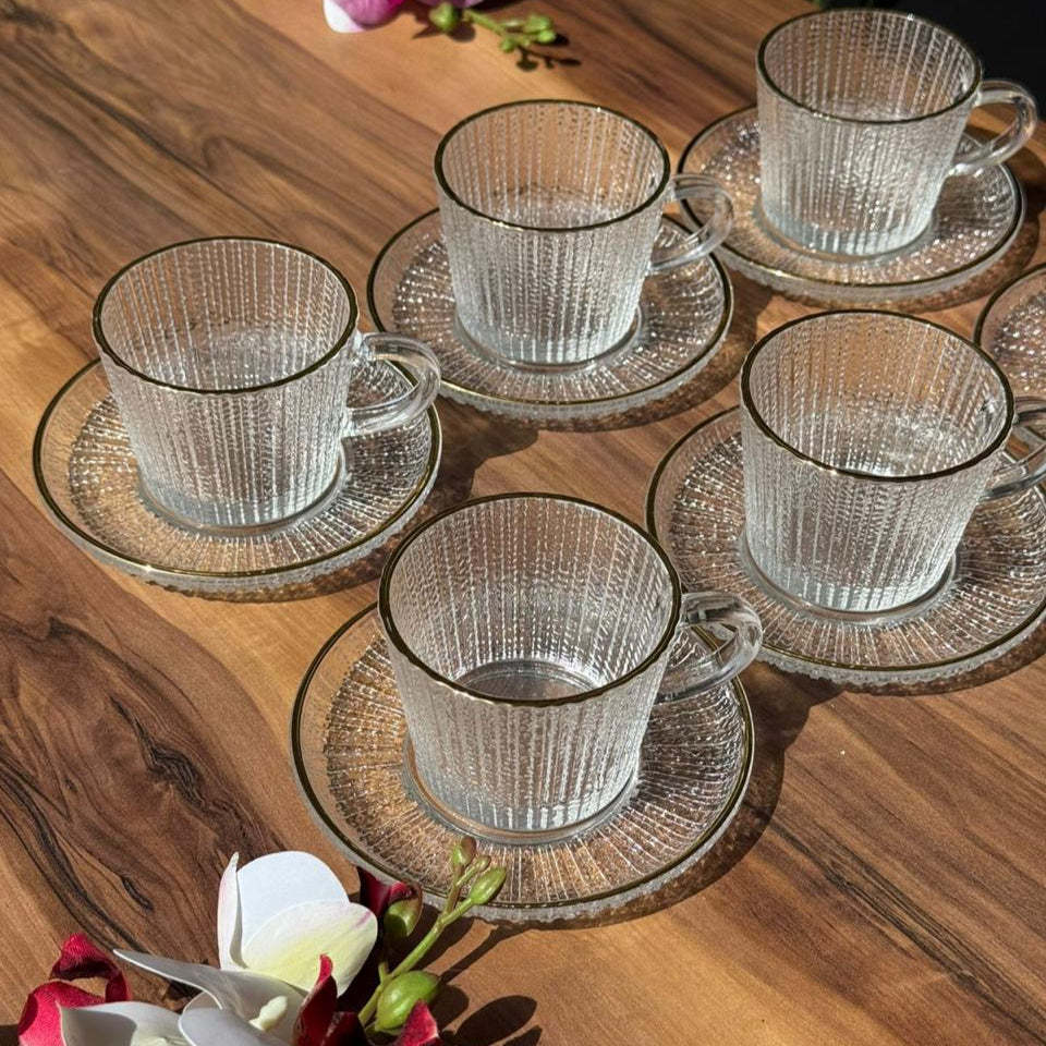 Classic Elegance Golden Rim - Glass Teacup Set
