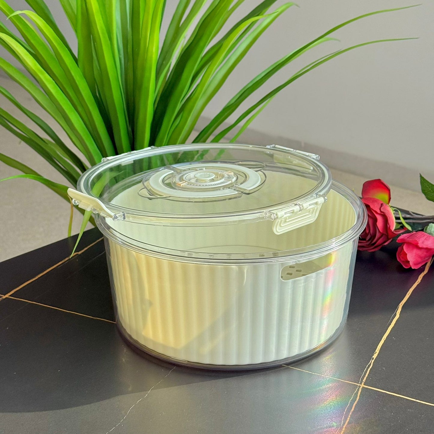 حاوية تخزين طعام دائرية محكمة الغلق مع قرص لعرض التاريخ - مجموعة من 4 قطع