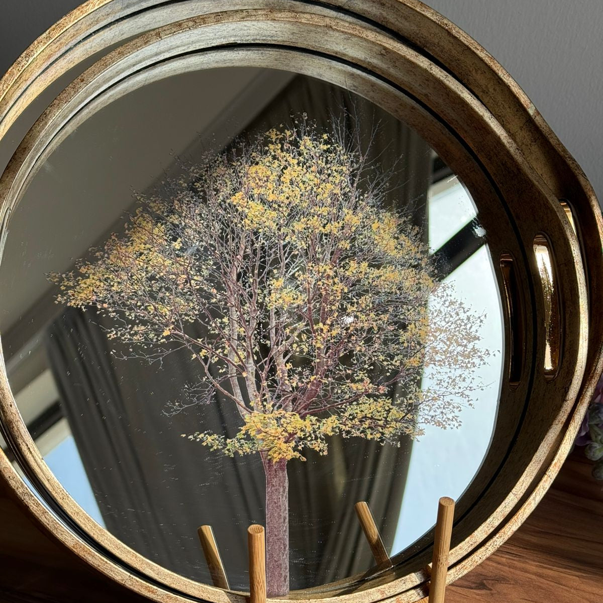 Round Luxury Serving Tray With Tree Artwork