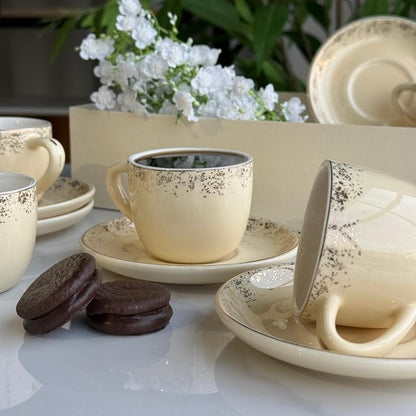 Elegant Stoneware Coffee Cup & Saucer Set