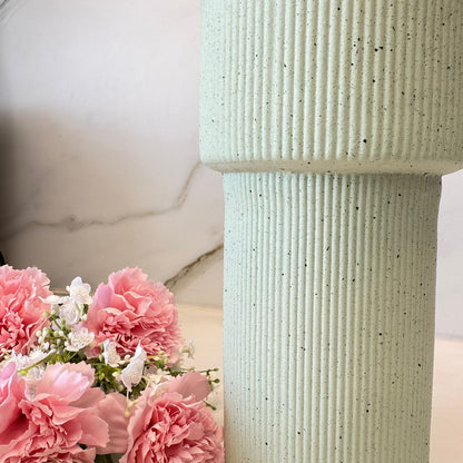 Modern Ribbed Sage Ceramic Vase
