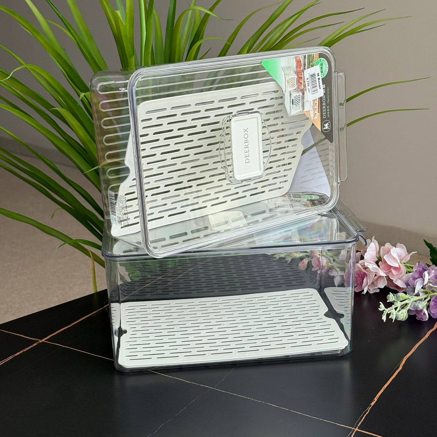 Refrigerator Storage Box With Removable Drain Tray