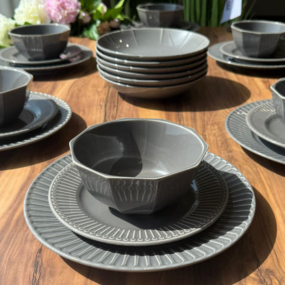 24-Peices Modern Stoneware Dining Set Textured Rim Design