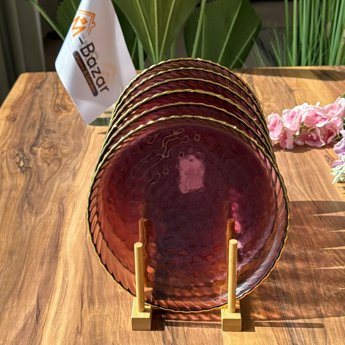 طقم أدوات مائدة زجاجي فاخر متموج - 6 قطع