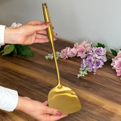 Elegant Gold Stainless Steel Cooking Utensil Set With Stand