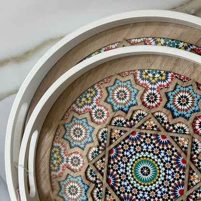 Round Decorative Wooden Serving Tray Set