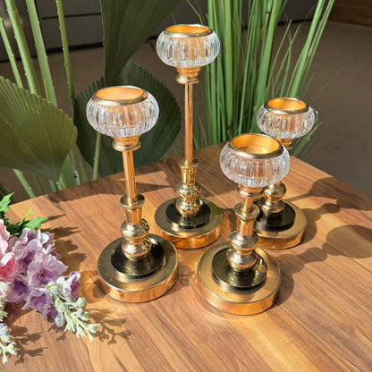 Royal Glow Glass & Gold Candle Holders Set