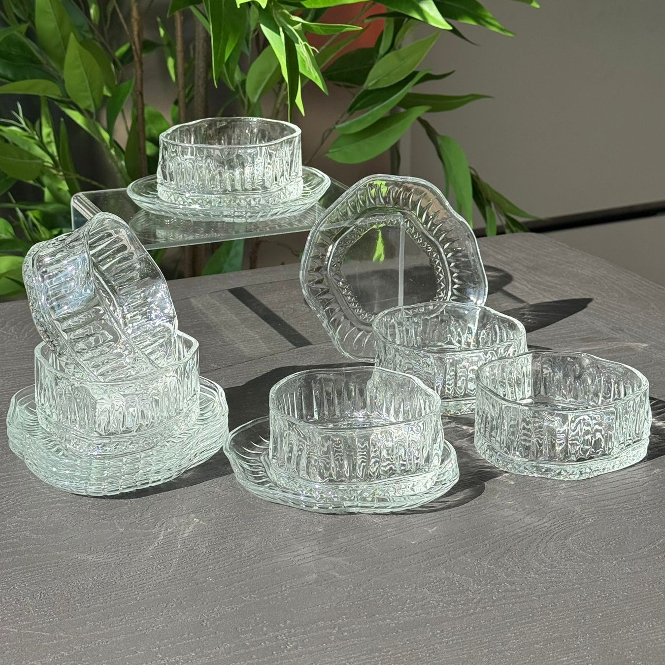 Elegant Glass Snack Serving Bowls with Plates – 12 Pieces