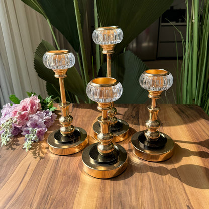 Royal Glow Glass & Gold Candle Holders Set