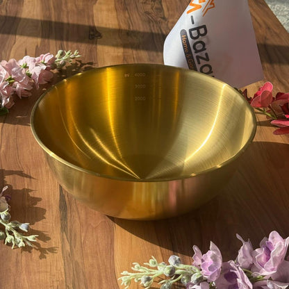 أوعية خلط وتقديم فاخرة متعددة الاستخدامات من الفولاذ المقاوم للصدأ باللون الذهبي - مع علامات قياس