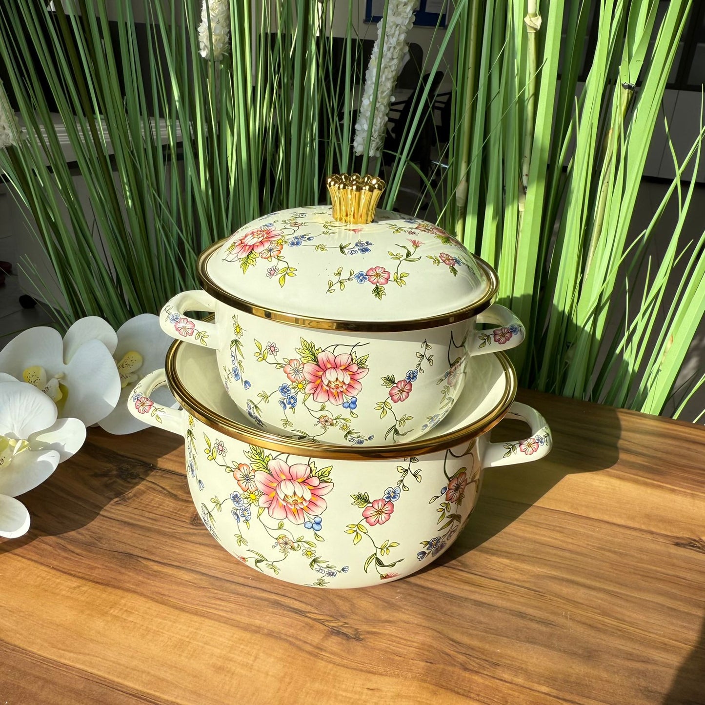 Enamel Cooking Floral Design Stockpot