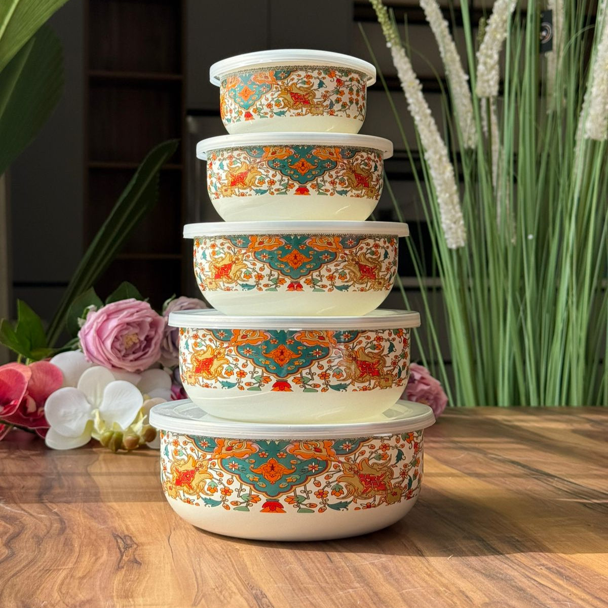 Set Of 5- PCS Imperial Elegance Storage Boxes With Lids