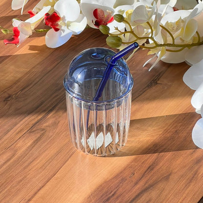 Trasparent Iced Coffee Glass with Bubble Lid and Strew