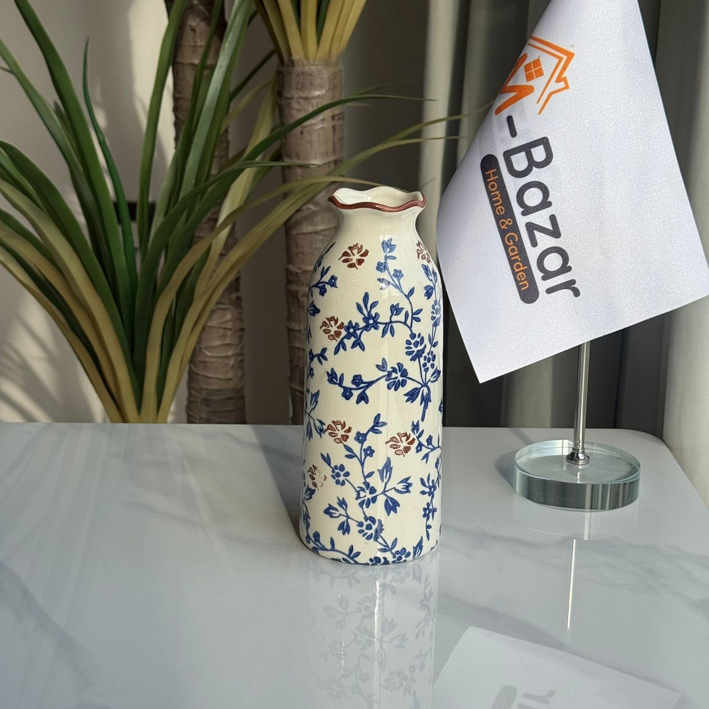 Blue & Brown Floral Ceramic Vase Collection
