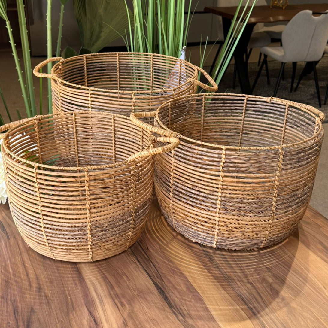 Natural Round Woven Rattan Storage Basket Set