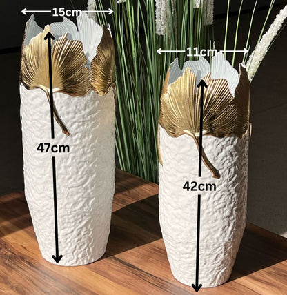 2 Sized Elegant Ginkgo Vases