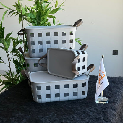 Stackable & Ventilated Design Plastic Storage Baskets With Handles