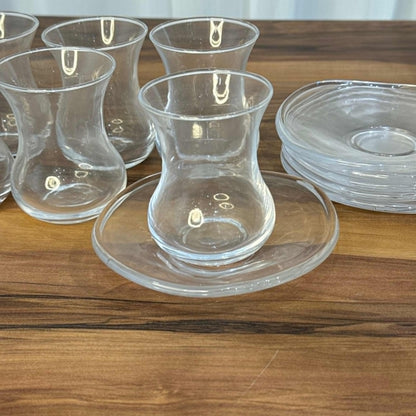 Elegant Curved Glass Tea Set with Matching Saucers