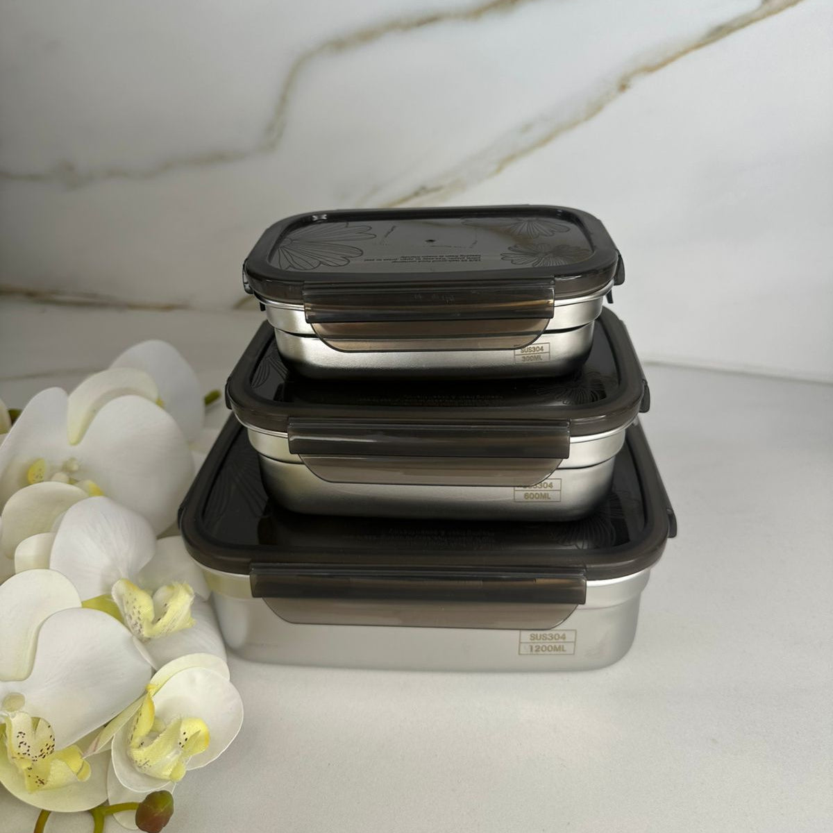 Set Of Stackable Steel Food Storage Containers With Lids