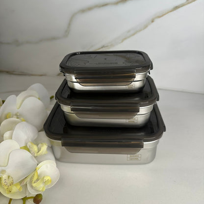 Set Of Stackable Steel Food Storage Containers With Lids