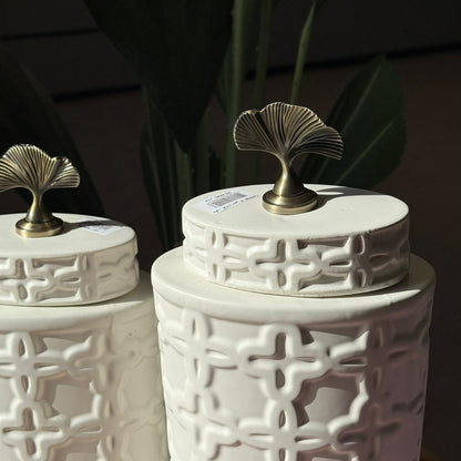 Luxury Ceramic Jars With Leaf-Topped Lids