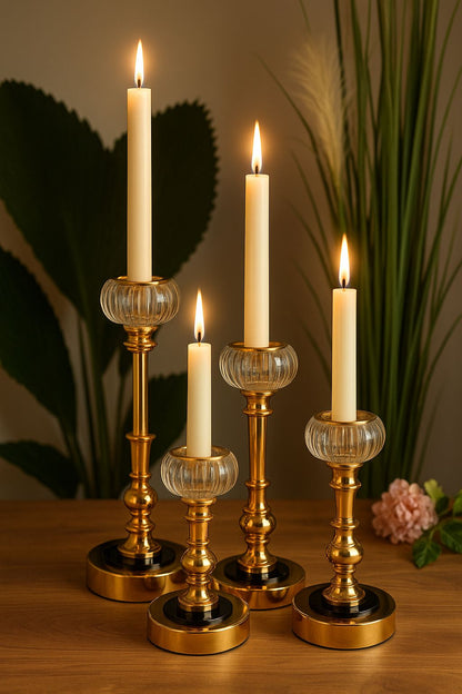 Royal Glow Glass & Gold Candle Holders Set