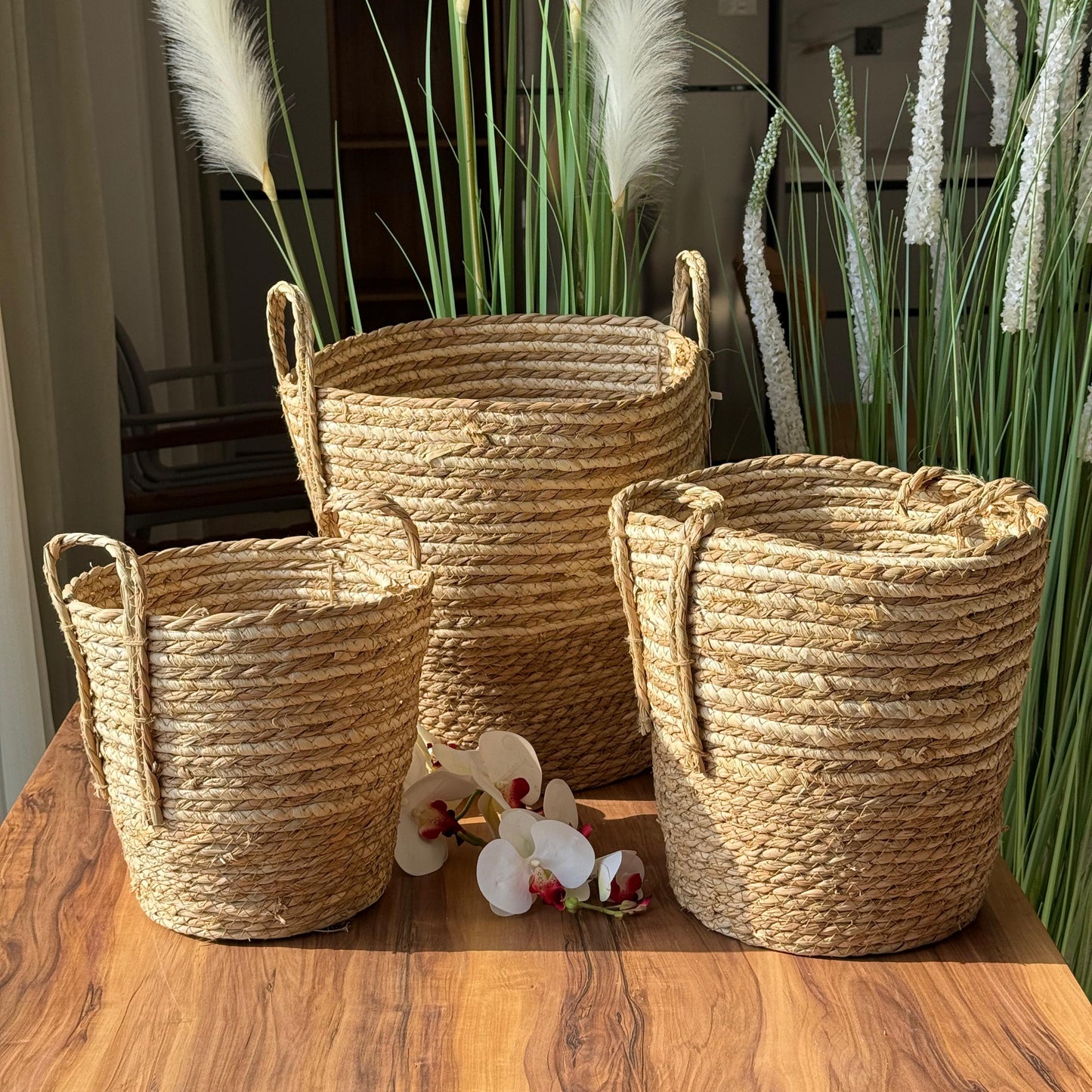 Natural Woven Storage Baskets with Handles