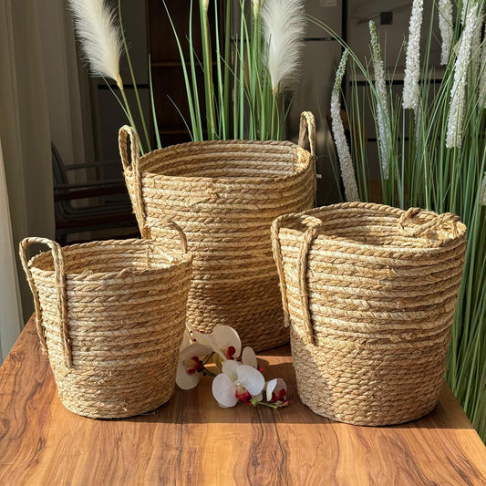 Natural Woven Storage Baskets with Handles
