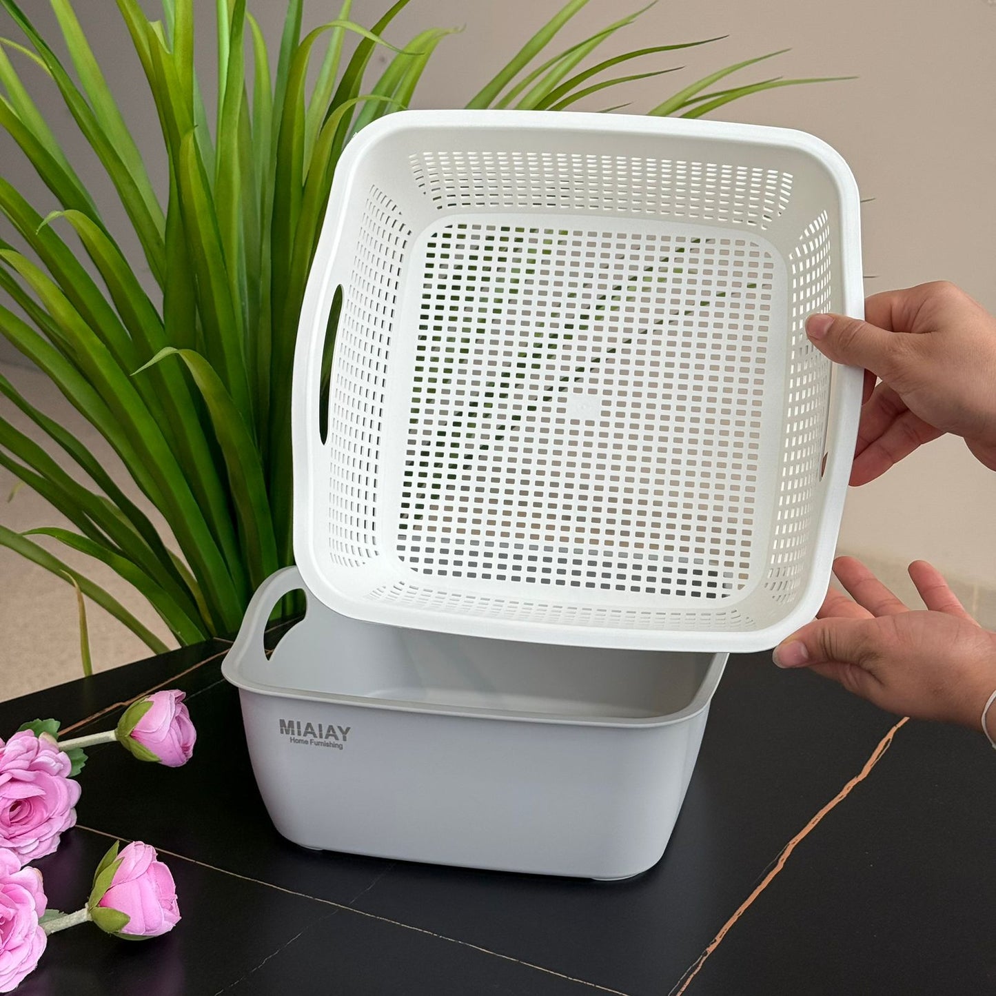 Double-Layer Plastic Drain Basket - Square