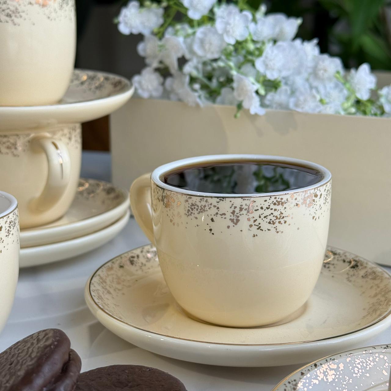 Elegant Stoneware Coffee Cup & Saucer Set