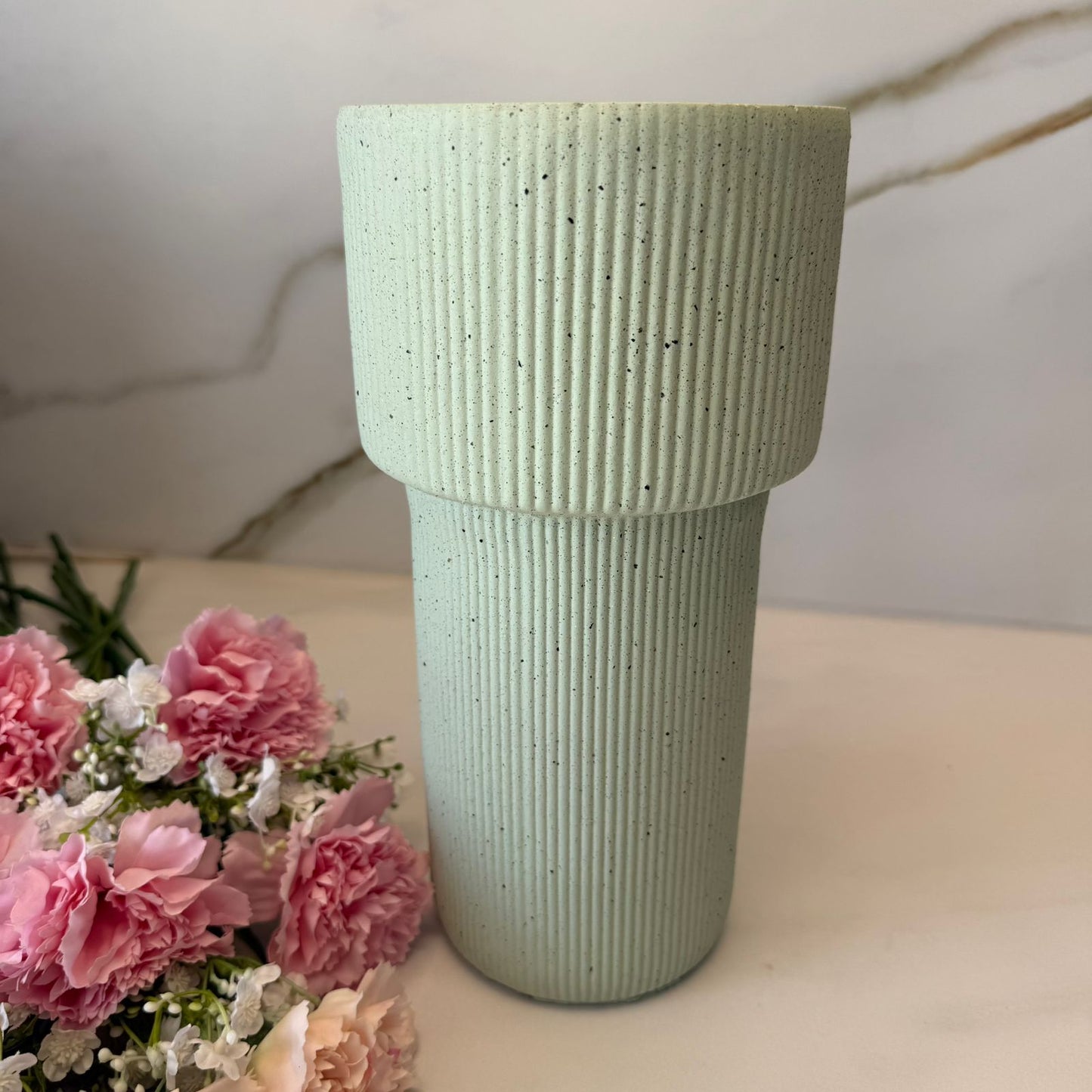 Modern Ribbed Sage Ceramic Vase