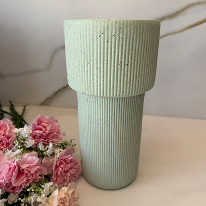 Modern Ribbed Sage Ceramic Vase
