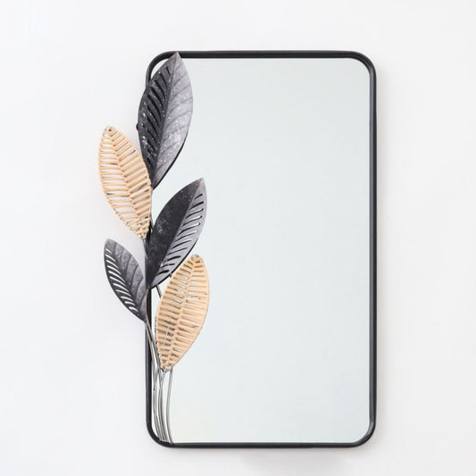 Elegant Wall Mirror With Metal Leaves Frame