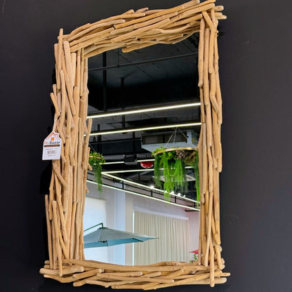 Natural Wood Wall Mounted Mirror