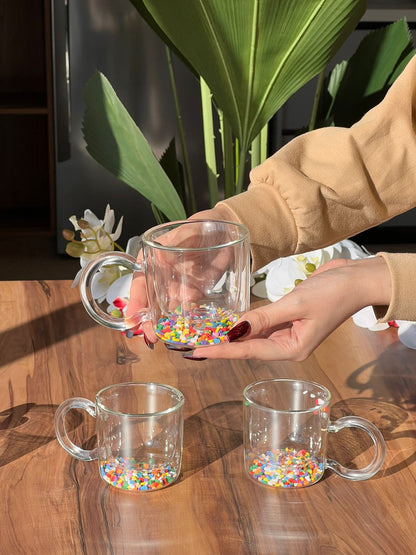 Transparent Double Wall Confetti Glitter Glass Mug