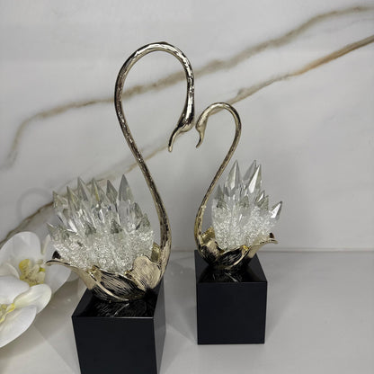 Elegant Crystal-Tail Swan Figurine - Set Of 2