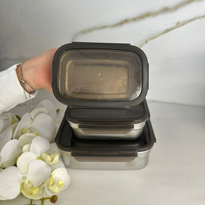 Set Of Stackable Steel Food Storage Containers With Lids