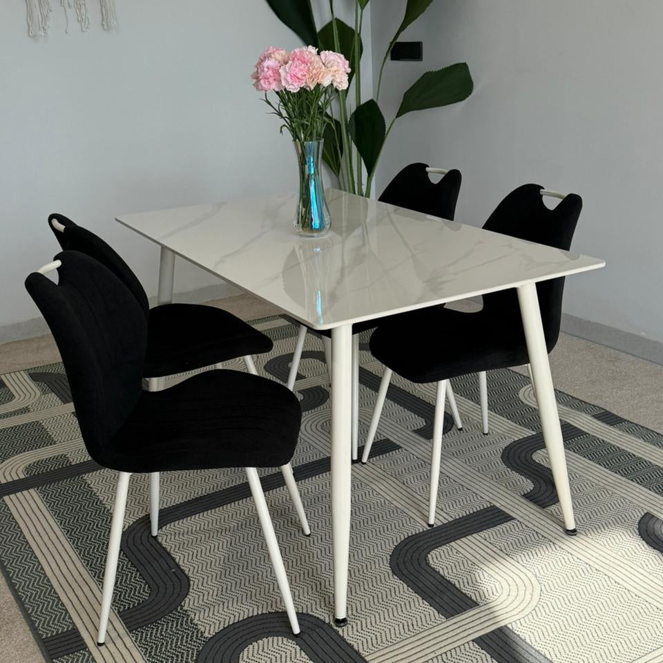 Dany Table and Roza Chairs Dining Set - Black & White