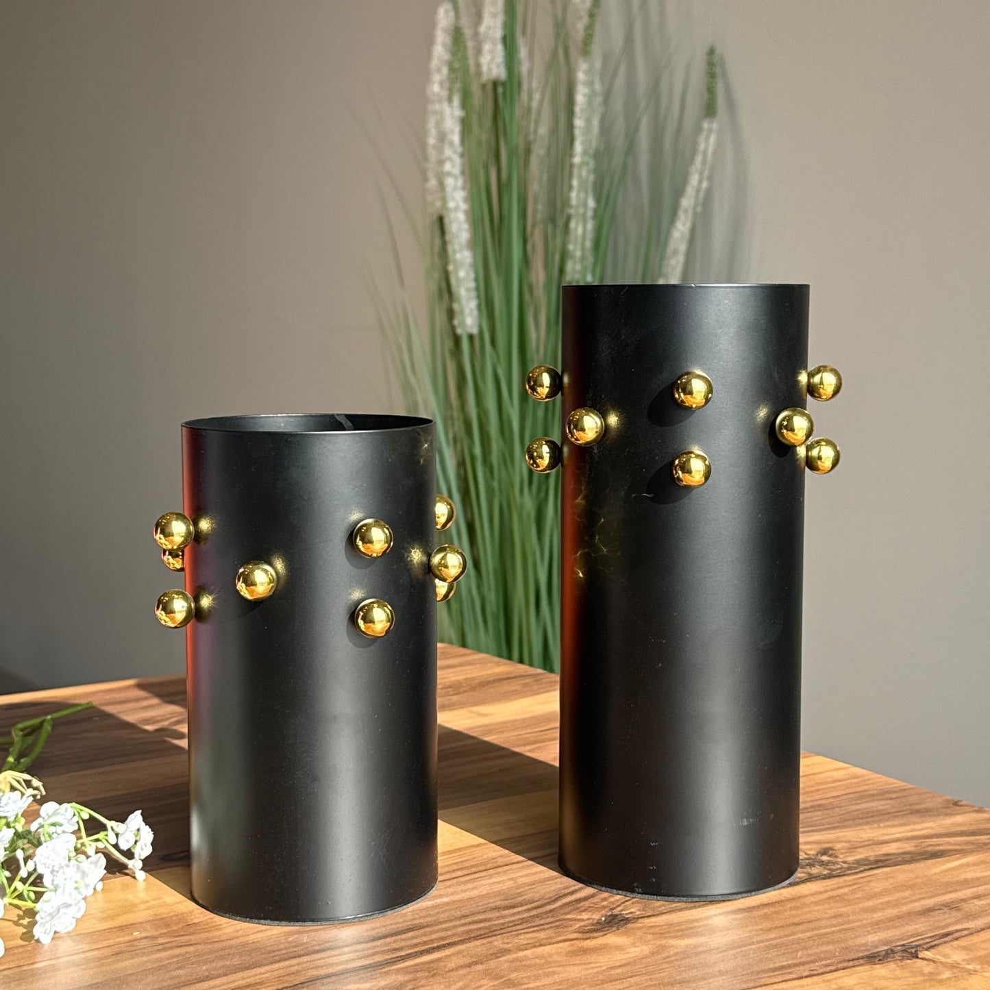 Luxury Matte Black Vases With Golden Accents