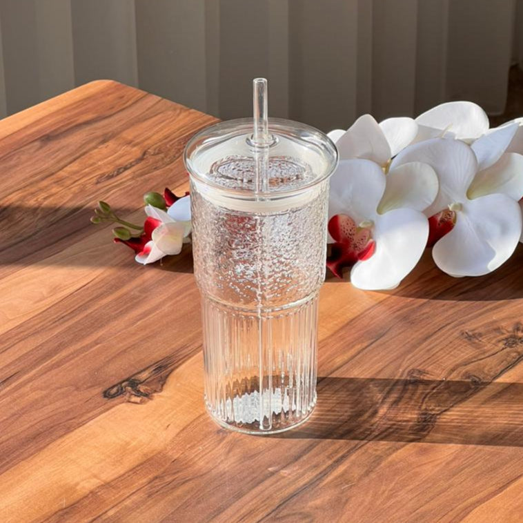 Transparent Rainbow Reflection Glass with Lid and Strew