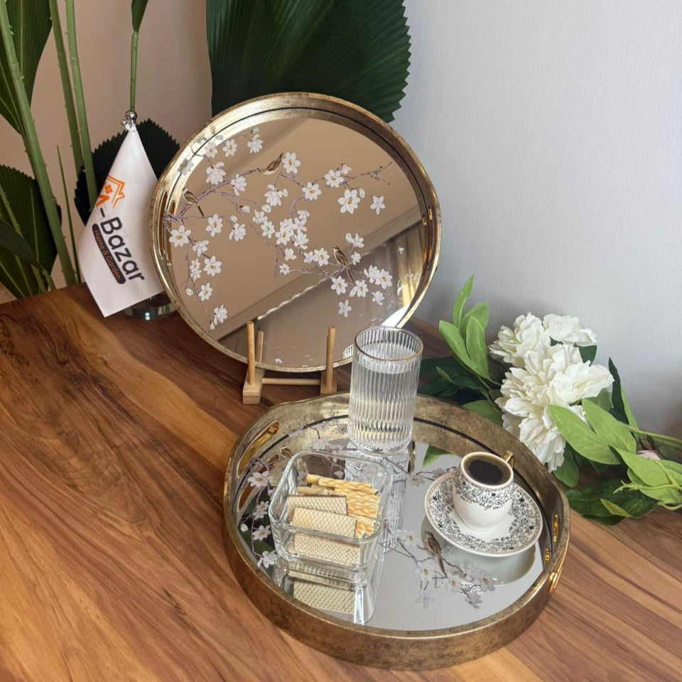 Elegant Floral Mirror Trays