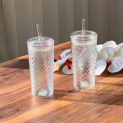 Trasparent Mermaid Pattern Glass with Lid and Strew