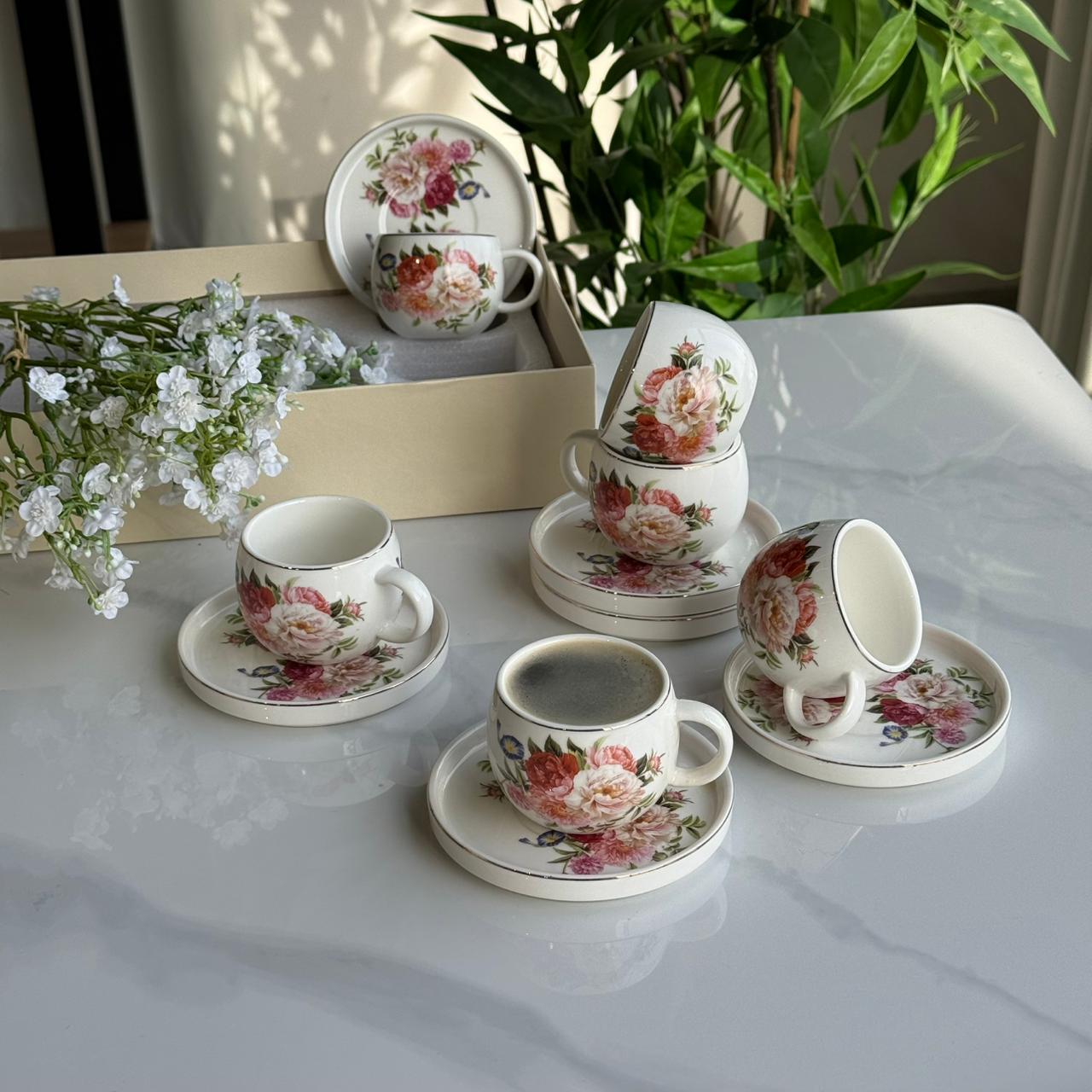 Floral Design Coffee Cup & Saucer Set