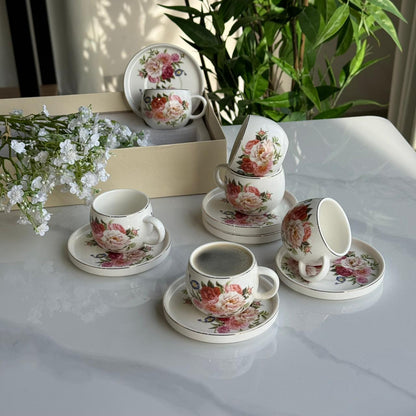 Floral Design Coffee Cup & Saucer Set