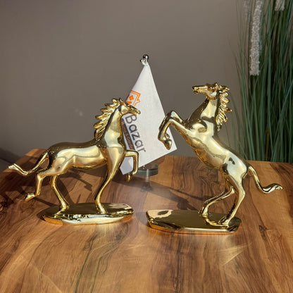 Golden Ceramic Horse Figurine on Pedestal