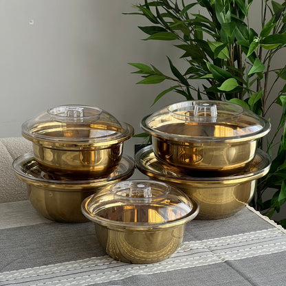 Elegant Gold Stainless Steel Bowl Set with Lids