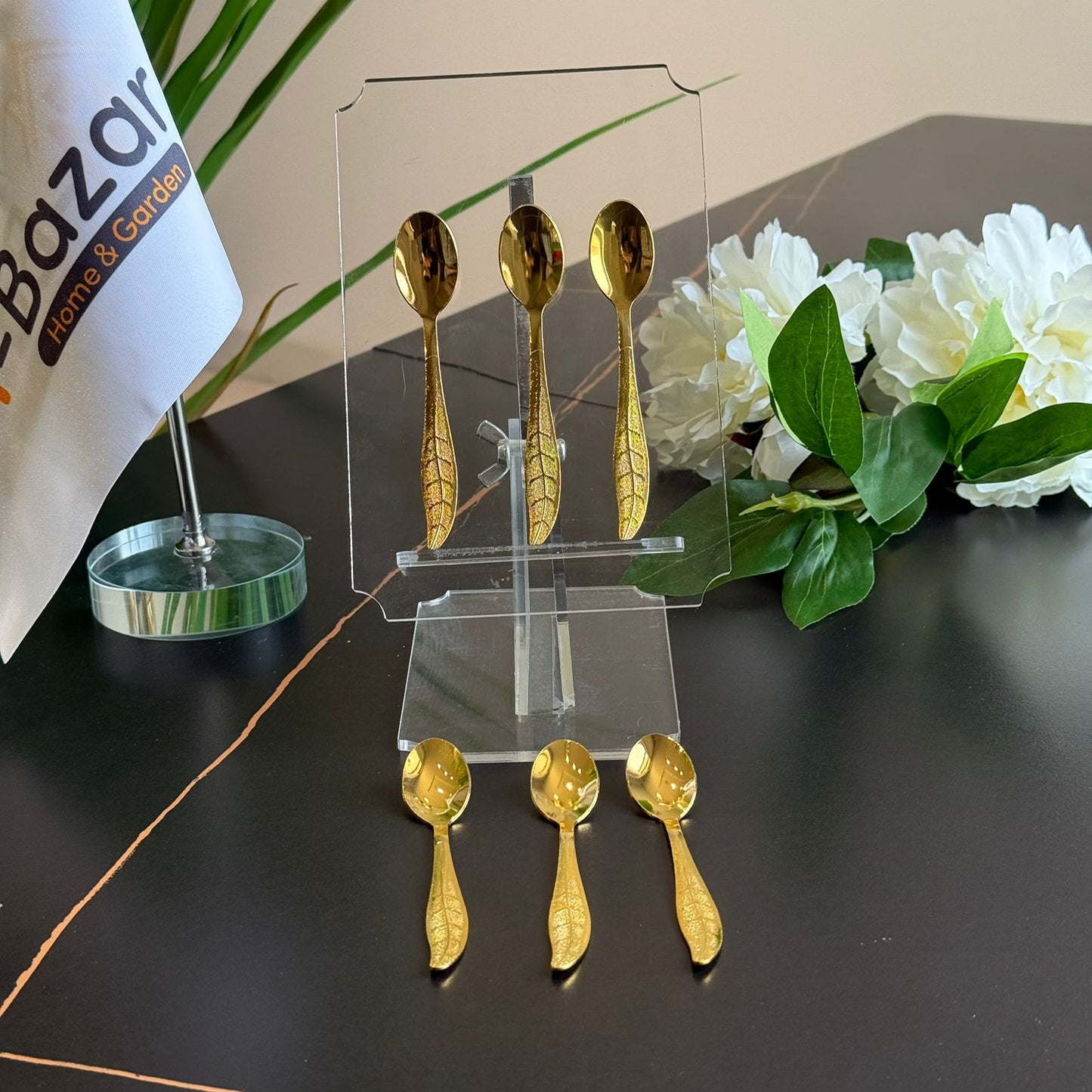Golden - Silver Leaf Design Stainless Steel Spoons – Set of 6