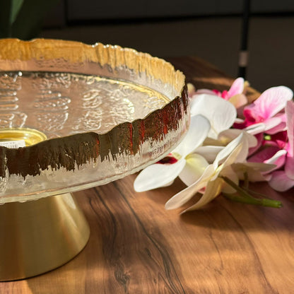 Regal Clear Glass Dessert Pedestal With Gold Rim